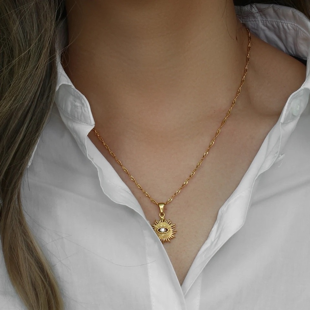 14K Gold Plated Evil Eye Pendant Necklace